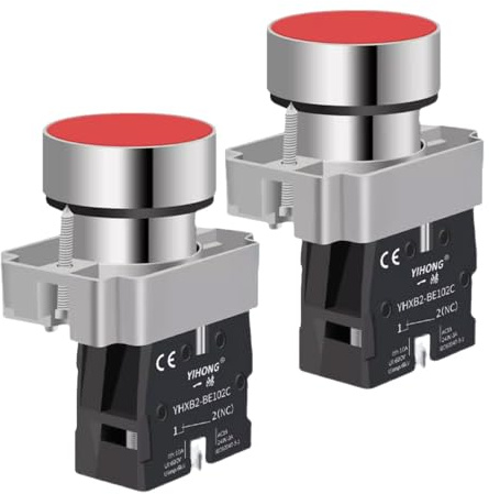 Gebildet 2 pezzi 1 NC 22mm Interruttore a pulsante momentaneo SPST Rosso 660V 10A
