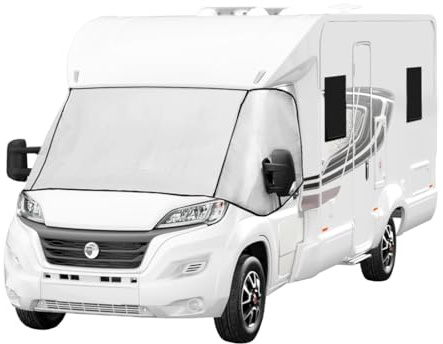 Pare-Soleil pour Camping-Car, Couverture Thermique de Pare-Brise Externe Toutes-Saisons, Protection UV Chaleur & Étanche, Film Aluminium Argenté [INCLUS Poches Amovibles & Housse de Rangement]