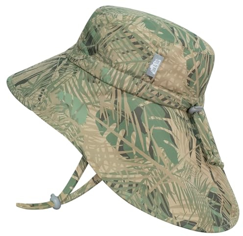 Jan & Jul pojkar snabbtorkande solhatt med nackskydd för simning, justerbar för spädbarn (S: 0–6 månader, Jungle Safari), djungelsafari, 0-6 månader