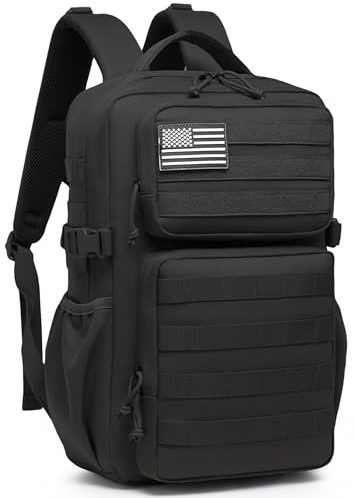 Wotony Taktischer Militärrucksack für Herren, wasserdicht, 3-Tage-Angriffsrucksack, Molle-Tasche mit Wasserflaschenhalter, Schwarz, 30L US