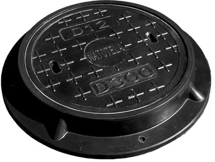 Circular Manhole Cover and Frame 300mm, Load Duty B125 12.5 Tonne, Glass Fibre Reinforced Plastic(GRP) &Reinforced Steel, Heavy Duty Round Drain Cover Access Inspection Lid Non-Slip for Pavement Lawn