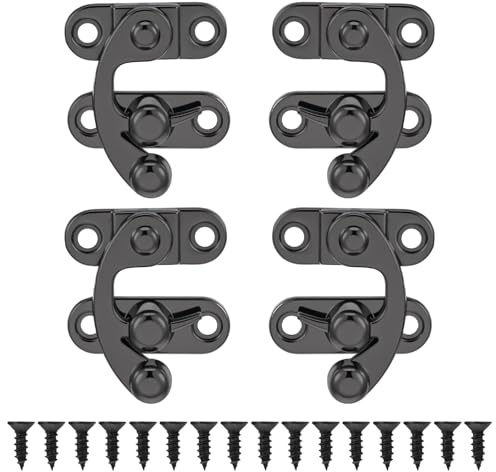 4 Stück Sturmhaken mit öse Verschlusshaken Haken Verschluss mit Schrauben Riegel Vintage Schnell Verschluss Haspe Dekorative Haspe für DIY Kleine Holzkiste Schmuckschatulle Schublade