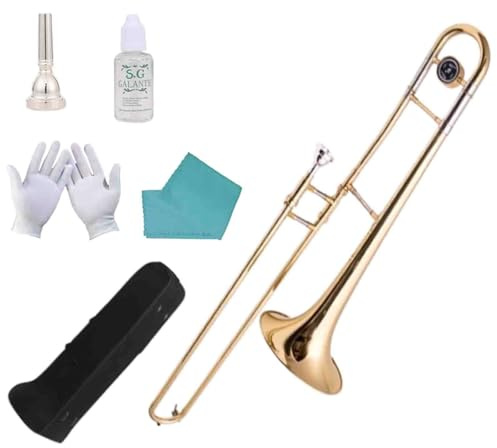 Classic Trombón alto para principiantes,en tonalidad de mi bemol y si bemol, instrumento de metal lacado,trombón alto en mi bemol,Incluye estuche, boquilla, guantes y paño de limpieza