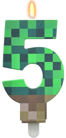 ParPix Pixelmotiv Födelsedagsljus siffror 5, pixlar 5-årsdag flickor pojkar, gröna ljus födelsedag dekoration 5 år, videospel, pixel 5 födelsedagsljus spel pixel tema 5