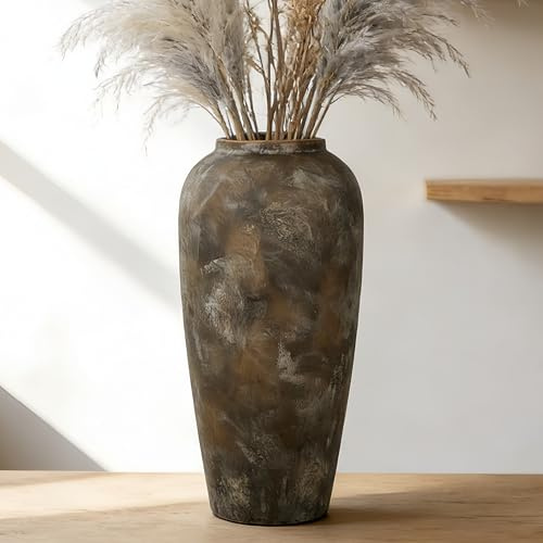 JIDOFUE Rustik keramisk vas i vintagestil, brun, 38 cm, stor vas för vardagsrum, 15 tum, bröllop, matbord och present