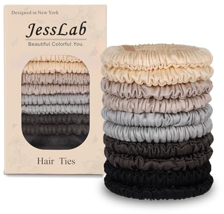 JessLab Elastici Satinati Senza Danni, Fermagli per Capelli Senza Pieghe per Donne, Delicati su Capelli Fini e Ricci, per Dormire e Feste, Confezione da 10 Pezzi