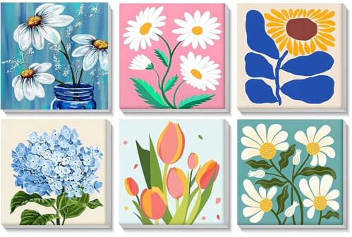FURONGHUAK 6 Piezas Pintar por Numeros Adultos, DIY Pintura por Números, Kit de Pintura al óleo de Lienzo DIY para con Pinceles, Pigmento Acrílico sin marco 20 x 20cm,Arreglos florales minimalistas