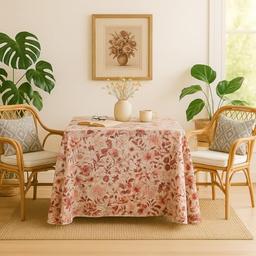 LaFábricadelasTelas -Falda,Ropa de Mesa Camilla Rectangular Primavera Otoño Loneta Estampada Flores algodón, Faldón Faldilla enagüilla. (60x110cm, 70x120cm) (Marrón, Rectangular 60x110 cm)