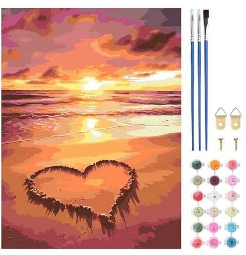 TLIOBLO Plage Peinture par Numéros pour Adulte, DIY Paysage Peinture pour Adultes Enfants Débutants Facile sur Toile avec Peintures et Pinceaux, Décor Maison Cadeaux 30x40cm