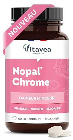Vitavea Bien-Être - Nopal Chrome – Complément alimentaire minceur, perte de poids – Capteur graisses, sucres & calories – 60 comprimés - 12 jours de cures - Frabriqué en France