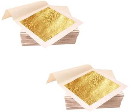 200 hojas de imitación de oro para manualidades, lámina de oro de 8,5 x 8 cm para arte, muebles, uñas y decoración, papel de hoja de metal dorado no comestible para dorado, pintura y proyectos de