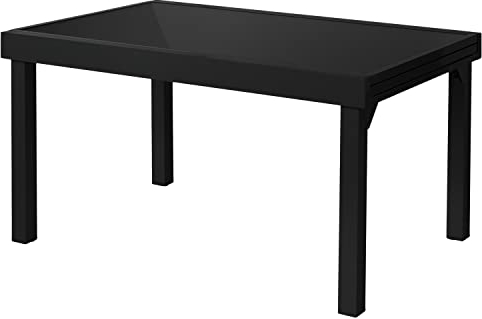 ib style Gartentisch Diplomat XXL, Ausziehbar 135-270 cm, Outdoor, Aluminium Esstisch, Gartenmöbel, Große Tischplatte aus Sicherheits Glas, Schwarz