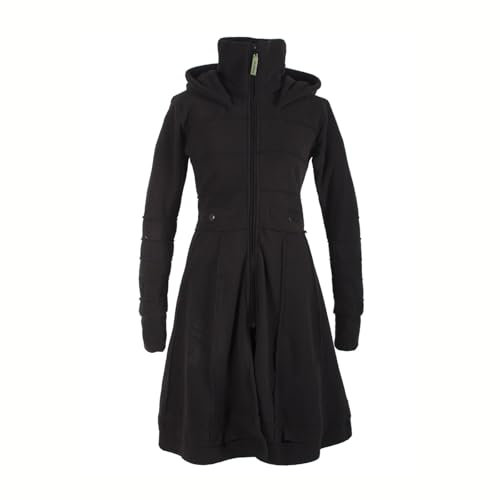 Vishes Langer Fleecemantel mit Kapuze & Stehkragen in Schwarz | Größe 3XL (48-50) | Handgefertigt aus 100% Polyester | Ideal für Herbst & Winter | Nachhaltige Alternative Bekleidung