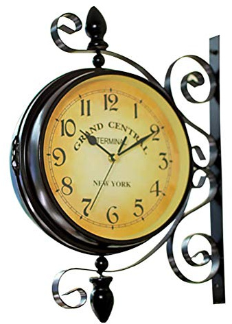 Double Sided Wall Clock: Vintage Industrial Wall Clock, Silent Watches 360 Degree Rotate, Art Antique Decor