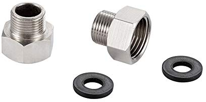 Ibergrif 2 Pack Reduzierstück 1/2 auf 3/8 - Muffennippel Edelstahl, Gewindefitting mit 2 Dichtring, Reduzierverlängerung Universal, Anti-Rost, IG x AG für Wasser, Gas, Chrom