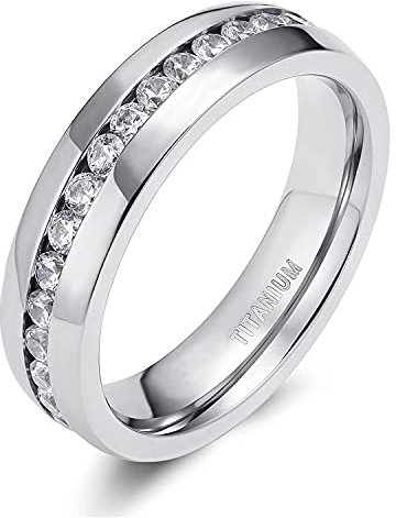 Zakk Damen Eternity Ring Titan Ewigkeitsring Eheringe 4mm 6mm Silber Memoire Ringe Hochzeitsring (Silber 6mm,58 (18.5))