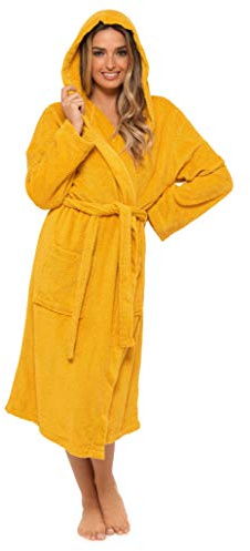 CityComfort Ladies Robe Terry Towelling Cotton Dressing Gown Bathrobe Highly Absorbent Women (M, Mustard), 12/14 UK (40/42 EU)