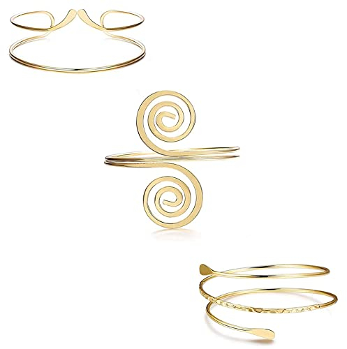 Adramata 3 Stück Gold Armreif für Damen Manschette Armreif Set Offen Breite Draht Oberarm Einstellbar Damen Armbander Gold Armbänder Damen
