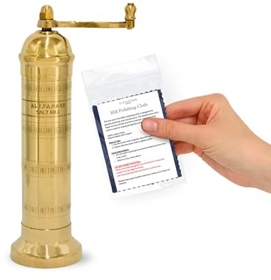 Alexander Home The Original Greek Salt Mill 8 Inch Tall | European Salt Mill Grinder with Crank Handle | Manual Salt Grinder | Salt Refillable - Brass