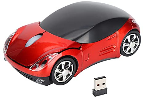 Leapiture Ratón Inalámbrico, 2.4G Ratón Inalámbrico Ergonómico Rojo Ratón De Juego En Forma De Automóvil Ratón Receptor USB para Computadora Portátil Oficina Tableta