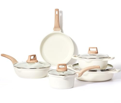 CAROTE Juego de Sartenes Antiadherentes, Sartenes Induccion 24cm, Ollas Cocina 2,4L, Cacerola 3,8L, Cazos 1,5L, Wok 24 cm, Bateria de cocina con Tapas, 9 Piezas