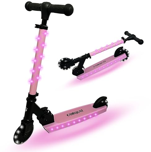 CORQUAT Patinete con Luces led, Patinete Plegable, Altura Ajustable para niños de 3 a 10 años, Scooter Capacidad de Peso hasta 60kg. (Rosa)