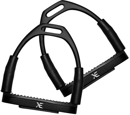 XE Edelstahl Pferd Reitsteigbügel - 4.25 inches Flexibel Steigbügel für Pferd Reiter, Ideal Bendy Sicherheit Rutschfestes Schwarz Gummipads Steigbügel für Fahrer