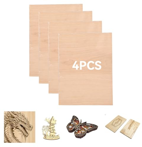 Creatorally 3mm Compensato, 4 Pezzi A4 Piatto Di Legno Grezzo, Tavole di non Lavorate per Incisione Laser, Taglio, Artigianato Fai da Te, Modellazione Pirografia (Ciliegio)