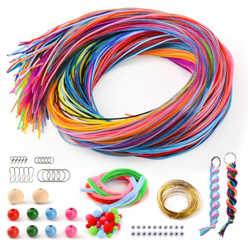 295 PCS Scoobies Strings Kit, Scoubidou Strings, Plastic Lacing Cord Gimp String Lanyard String Bracelets String Boondoggle Weaving Kit for Jewelry Making, Keychain Crafts, Lanyards and Bracelet