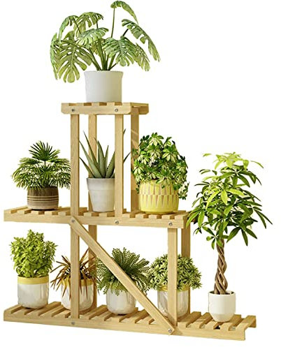 YangRy Support à Fleurs d'angle Mobile symétrique Multicouche en Bois Massif, Support à Fleurs de Type escalier Mural, Support à Fleurs de Type Sol, Naturel, A