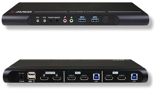 Avico Dual Monitor KVM Switch with USB 3.0 and HDMI Ports | Dual 4k60hz | Seamless Switching