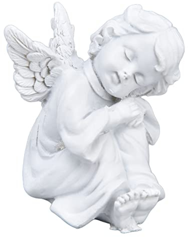 Figurines de Statue de Petit Ange – Statue de Chérubin en Résine Synthétique, Joli Style, Figurines de bébé Blanches pour Décorations de Fête (Ange pensif Parti)