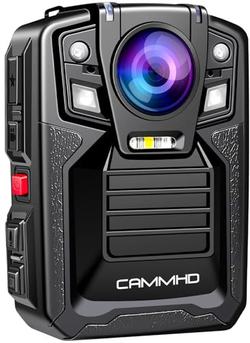 CAMMHD V8 Pro 64 GB 4 K Body Cam, dos baterías de 4400 mAh (14 horas de funz), codificación de vídeo H.265, Bodycam de policía profesional, UHD visión nocturna, Body Camera con base de carga para la