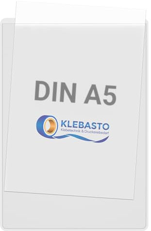 KLEBASTO Selbstklebetaschen | Transparent | Sichttaschen zum Kleben | Infotaschen zum Kleben | Rechtecktaschen Transparent (DIN A5 | Schmale Seite Offen, 20)