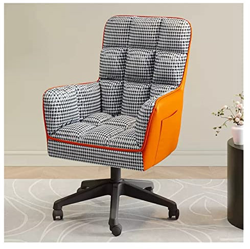 Moderner Drehsessel aus Stoff, mit hoher Rückenlehne, bequemes Kissen, höhenverstellbar, um 360 ° drehbar, Rollen, für Büro, Wohnzimmer, Computertisch oder Schminkbereich, Orange