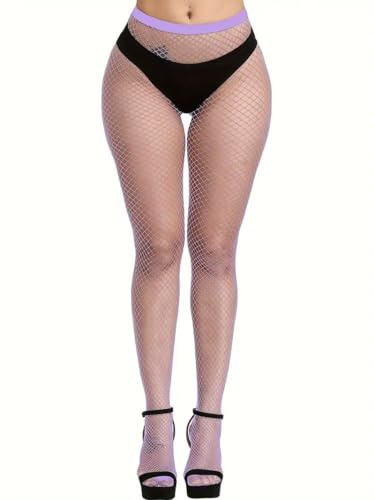 Boolavard Fishnet Stockings, High Waist Tights for Women, Fish Net Tights Ladies Plus Size One Size Fit All (US, Alpha, One Size, Regular, Regular, Light Purple)