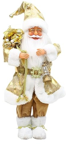 Jultomtesamlarfigur – stående jultomtefigur, bärbar jultomtestaty | gyllene juldekoration, 45 cm jultomtejulfigur för, bord, hyllor öppen spis