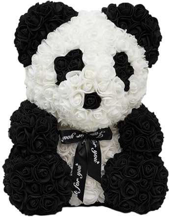 Blombjörn, 9,84 tum/25 cm konstgjord rosblombjörn med hjärta/rosett | Handgjord panda för alla hjärtans dag, babyduschar, fest