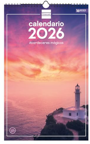 Finocam - Wall Calendar 2026 25x40 cm Month View January - December 2026 + Sep.- Dec. 2025 (4 months) reduced | Calendar 2026 | Magical sunsets images - Spanish