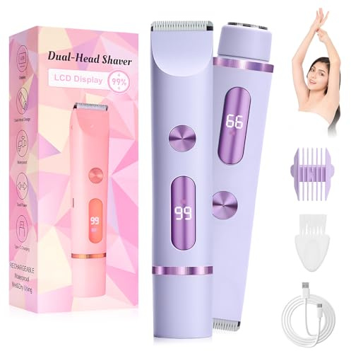 RoserRose Intimrasierer für Frauen, 2-in-1 Dual Head Shaver Women, Bikini Trimmer Damen Intimbereich mit IPX7-Wasserdichtigkeit, LCD Display - Type-C Ladung - Inkl. Bikini Skin & Bloom Shave Zubehör