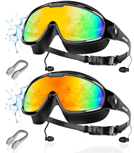 Aegend New Adult Wide View Swim Goggles, Anti-Fog/UV No Leak Swimming Goggles with Ear Plugs for Men & Women