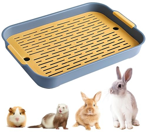 Elyyapt Grand bac à litière pour lapin à 2 niveaux avec grille, bac à litière rectangulaire pour petits animaux, pot à litière pour animal domestique, bac à litière pour lapin, cochon d'Inde, chat