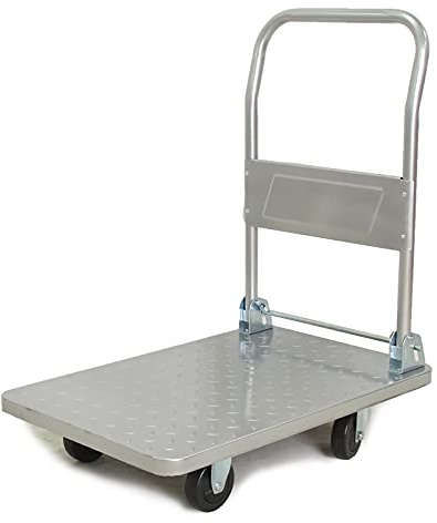 Diable à plateforme en acier robuste, chariot compact à 4 roues avec poignée pliable, haute capacité de charge pour un transport facile d'objets encombrants