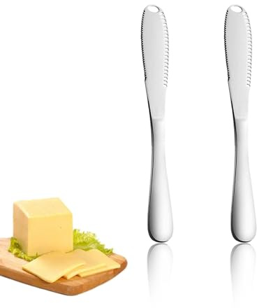 IJPDDRXYN 2 Pack Stainless Steel Butter Knives with Holes – 3-in-1 Spreader, Grater & Slicer for Cold Butter, Cheese & Jam – Dishwasher Safe, Rust-Resistant with Soft Ergonomic Handle
