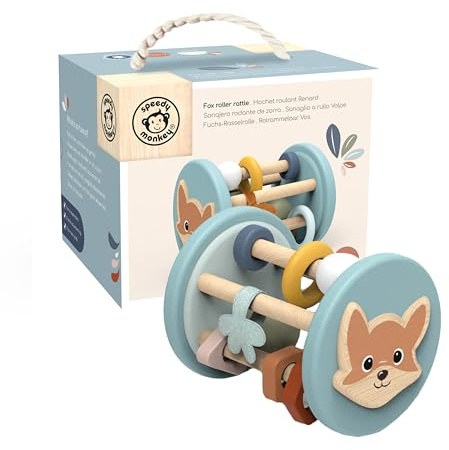 SPEEDY MONKEY Fox Roller Rattle Baby Toy | Wooden Animal Sensory Rolling Toy for Infants | Developmental Rattle for Crawling & Motor Skills | Early Learning Play for Babies & Newborns 6M+