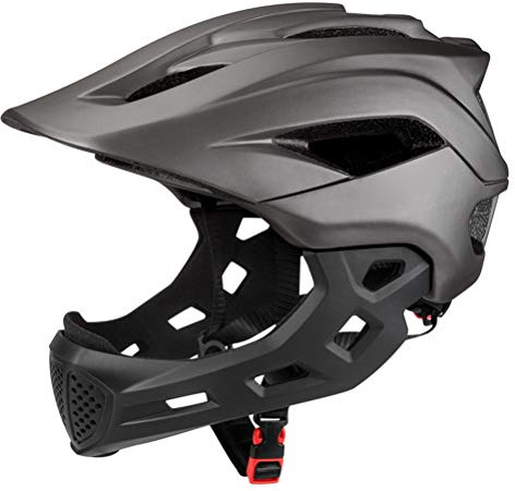 Full Face Bikes Helm, 2 in 1 Kinder Skateboard und Fahrradhelme,Vollgesichtshelm Vollgesichts-BMX-Helm,Leichter Mountainbike Helms Abnehmbar, für, BMX, Dirtbike (Grau)