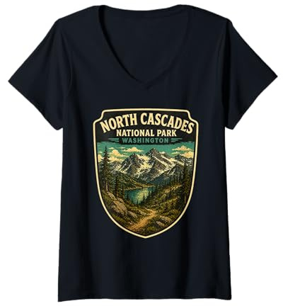 Femme North Cascades Chemise de Voyage en Famille, Vacances North Cascades T-Shirt avec Col en V