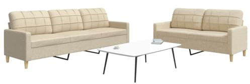 Faucqir 2-TLG. Soffset krämfärgat tyg stoppade möbler vardagsrum hörnsoffa bäddsoffa lounge set med 2- och 3-sitsig för mysiga sittplatser och avkoppling i gästrum och vardagsrum