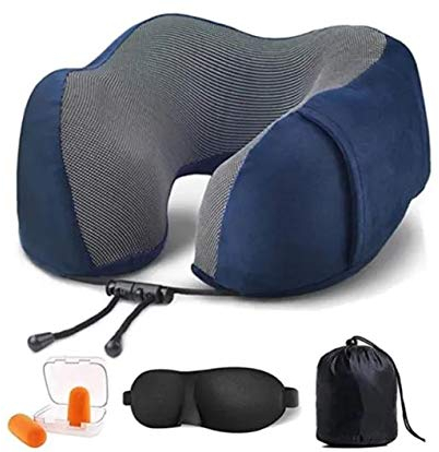 Nackenhörnchen Nackenkissen Reisekissen Reiseset Ohrstöpsel Schlafbrille Memory Farbe Grau