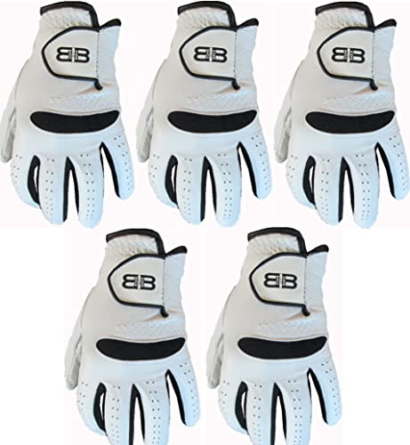 5 Cabretta Leather Golf Gloves 4 Men in 5 Sizes Back to Back Brand (Medium)
